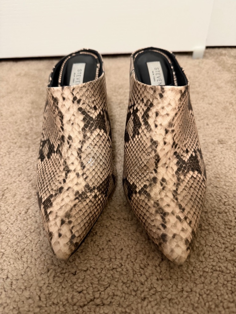 Steve Madden Tan & Brown Snake-Print Pointed Mules